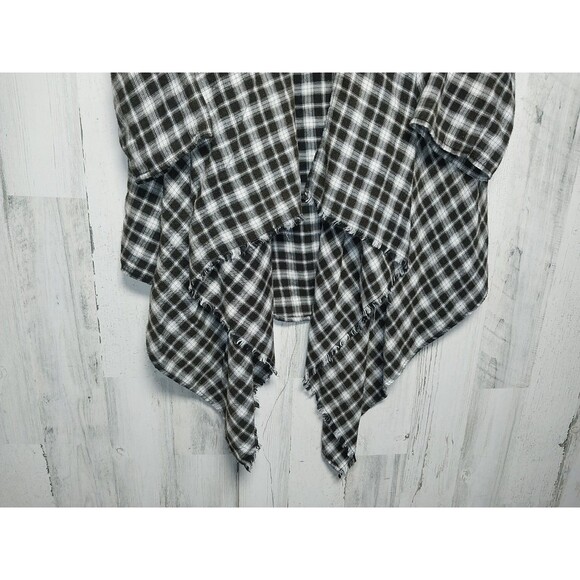 Knox Rose Women’s Medium Open Front Plaid Flannel Roll Tab 3/4 Sleeve Shirt Top - Picture 2 of 6